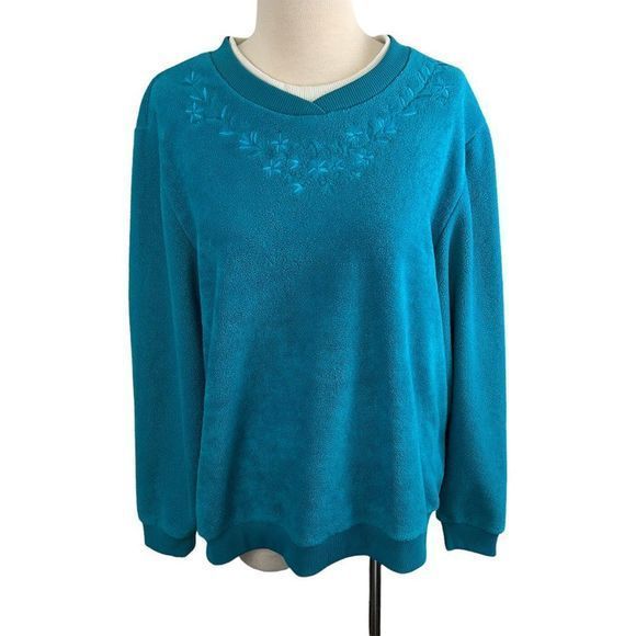 🌿4/$35🌿 CARROLL REED Blue Crew Neck‎ Fleece Sweater (L) - Picture 6 of 6